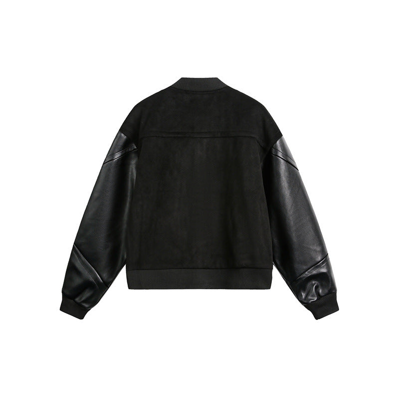 Unisex Kastig geschnittene Bomberjacke im College-Look mit Wollmix-Körper und Lederoptik-Ärmeln Shop Nory