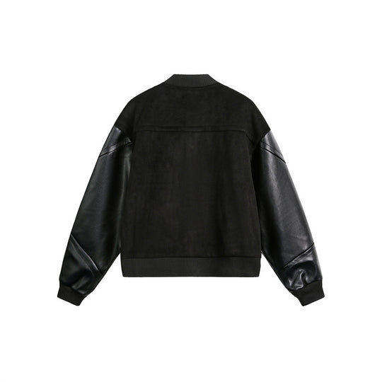 Unisex Kastig geschnittene Bomberjacke im College-Look mit Wollmix-Körper und Lederoptik-Ärmeln Shop Nory