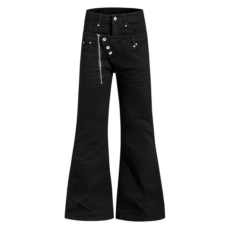 Damen Weite Schlaghose aus Denim mit asymmetrischem Reißverschluss und Knopfverschluss Shop Nory
