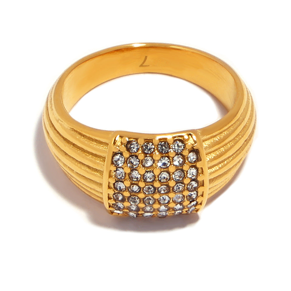 Damenring aus hochwertigem Titanstahl mit eindrucksvollem Rhinestone-Besatz Shop Nory