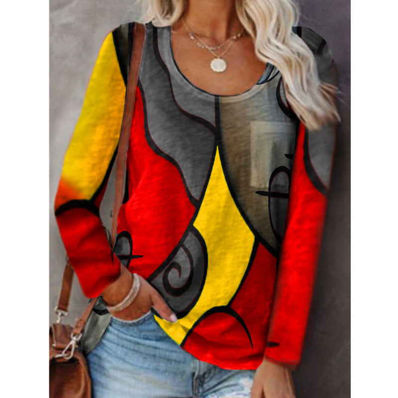 Damen Langarmshirt mit abstraktem Farbstreifenprint und lockerem Schnitt Shop Nory
