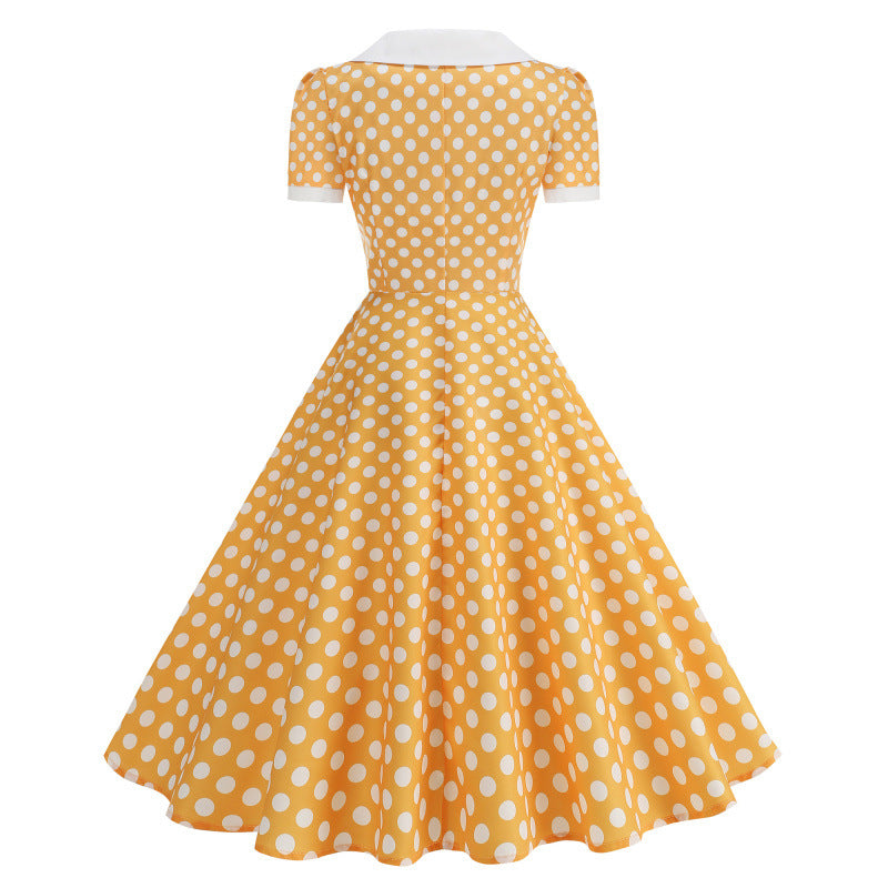 Damen Retro Maxikleid mit Kragen und Punkten