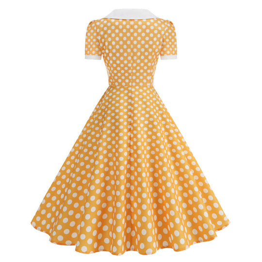 Damen Retro Maxikleid mit Kragen und Punkten