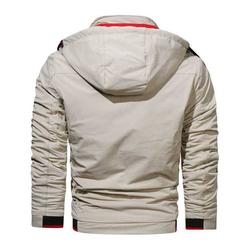 Herren leichte Kapuzen-Übergangsjacke mit wasserabweisender Oberfläche, verdeckten Reißverschlüssen und raffinierten Raffärmeln Shop Nory