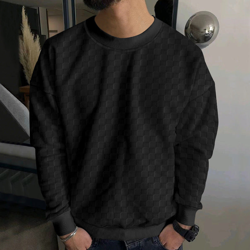 Herren Strukturiertes Baumwoll-Sweatshirt mit Karo-Prägung und Rundhalsausschnitt Shop Nory