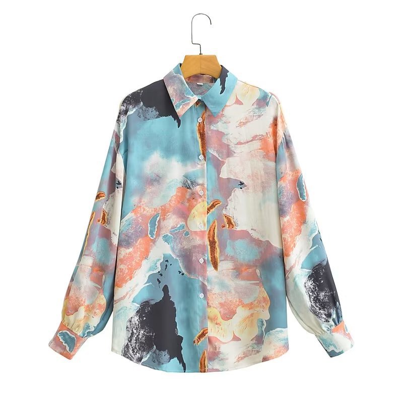 Damen Seidenoptik-Hemdbluse mit abstraktem Print und Oversize-Schnitt Shop Nory