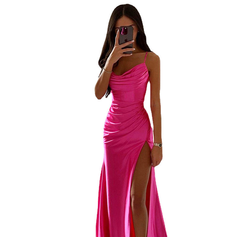 Damen Elegantes Abendkleid mit Raffungen und hohem Split
