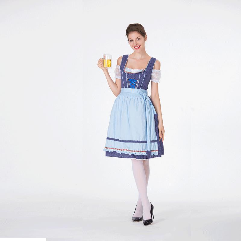 Damen nan klassisches Trachten-Dirndl mit gepunktetem Mieder, geschnürter Korsage und abnehmbarer Rüschen-Schürze Shop Nory