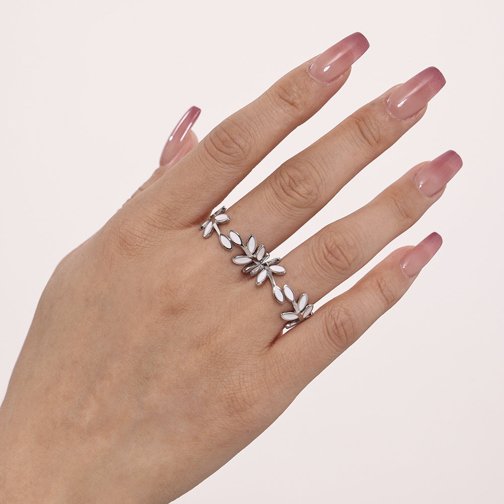 Damen Edelstahlring mit elegantem Blattdesign Shop Nory
