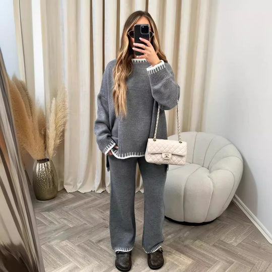 Damen nan lässiger Strick-Hausanzug mit Oversize-Pullover und weiter Strickhose Shop Nory