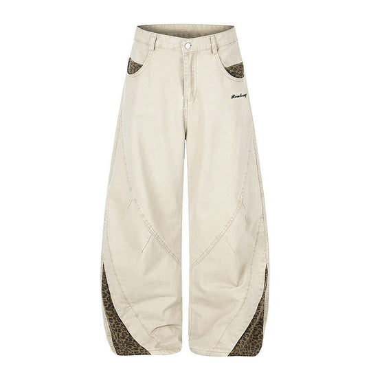 Damen Weite High‑Waist Palazzo-Jeanshose mit Leopardeinsätzen und Eingrifftaschen Shop Nory