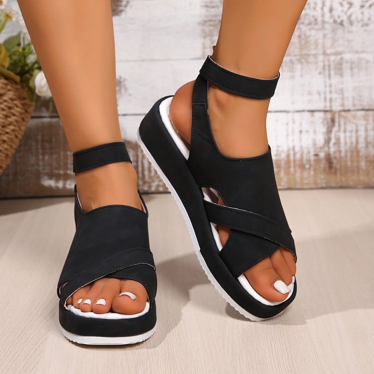 Damen Komfortable Wedge-Sandaletten mit doppeltem Riemendesign