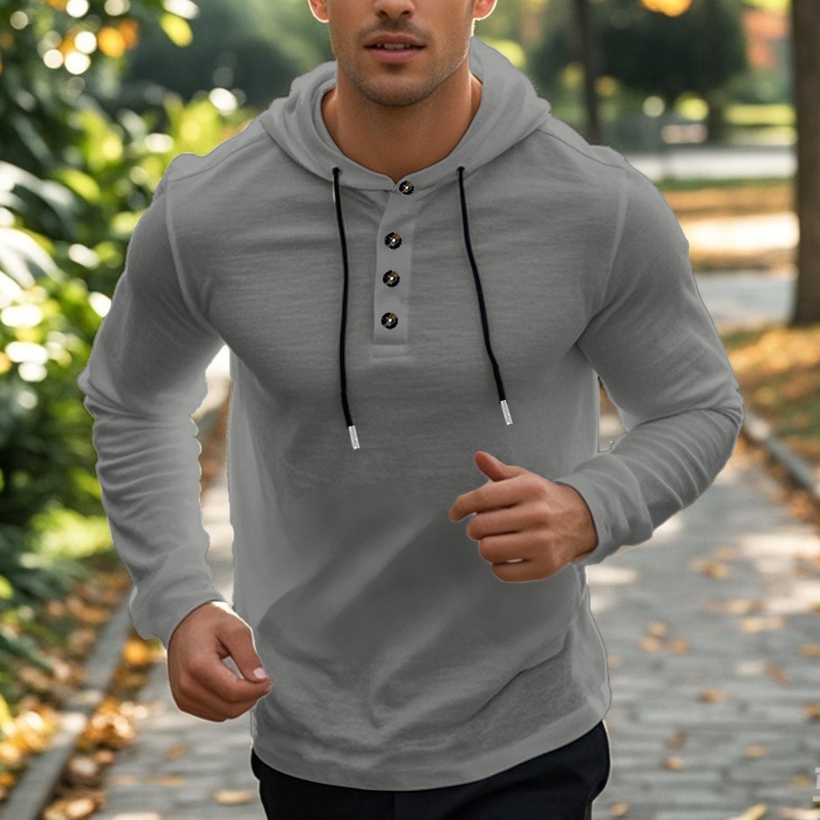 Herren sportlicher Hoodie mit Knopfleiste und funktionalen Taschen