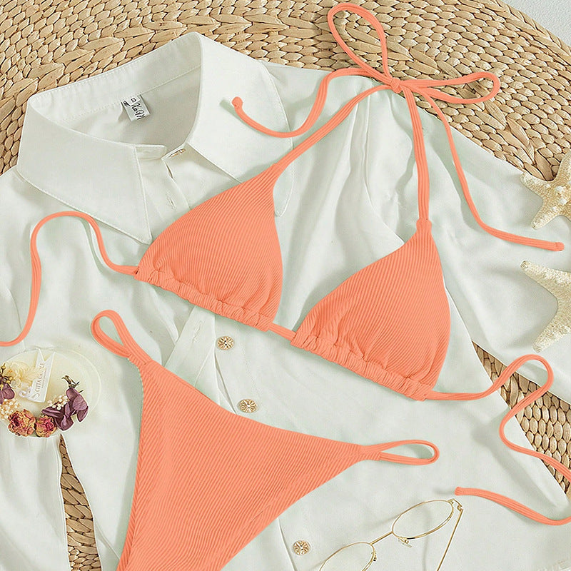 Damen Triangel-Bikini mit verstellbaren Bändern und rippierter Textur