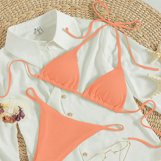 Damen Triangel-Bikini mit verstellbaren Bändern und rippierter Textur