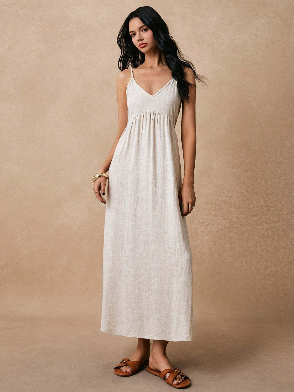Damen Maxikleid mit feinen Spaghettiträgern und leichtem, atmungsaktivem Material Shopnory