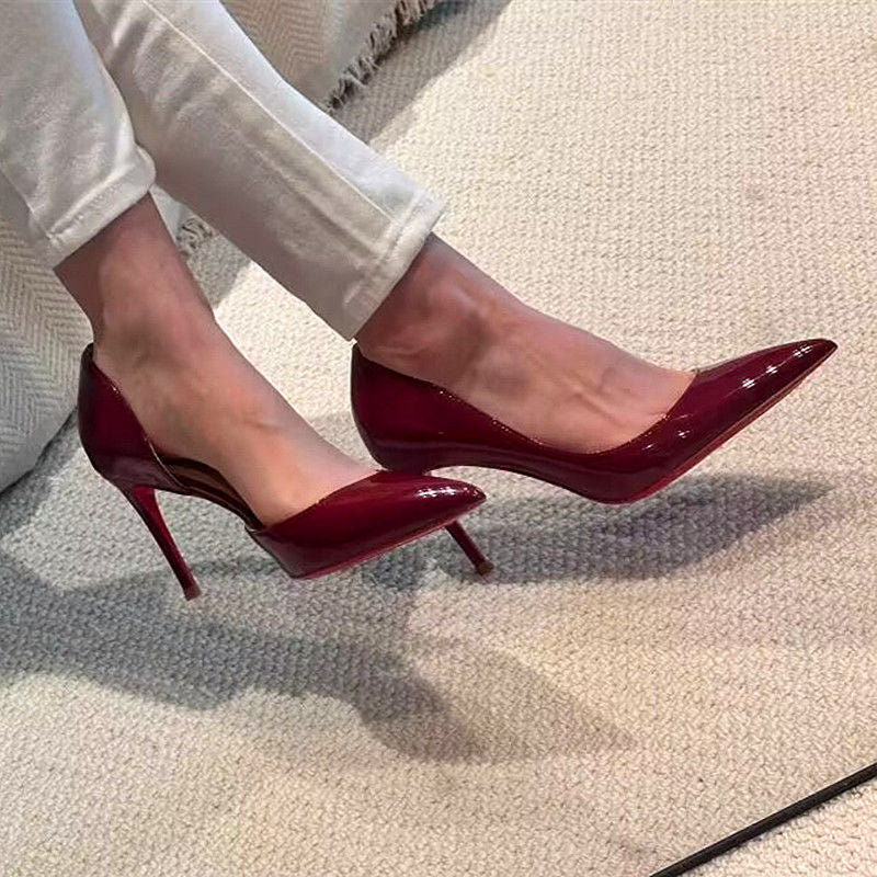 Damen Spitz zulaufende Lackpumps mit offener Ferse und gepolsterter Innensohle Shop Nory