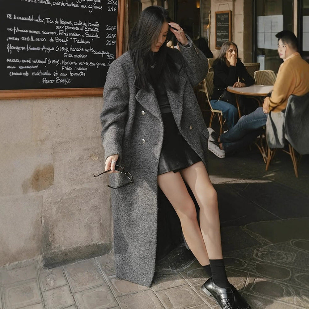 Damen Maxilanger Oversize-Wollmix-Mantel doppelreihig mit kastiger Silhouette und aufgesetzten Pattentaschen Shop Nory