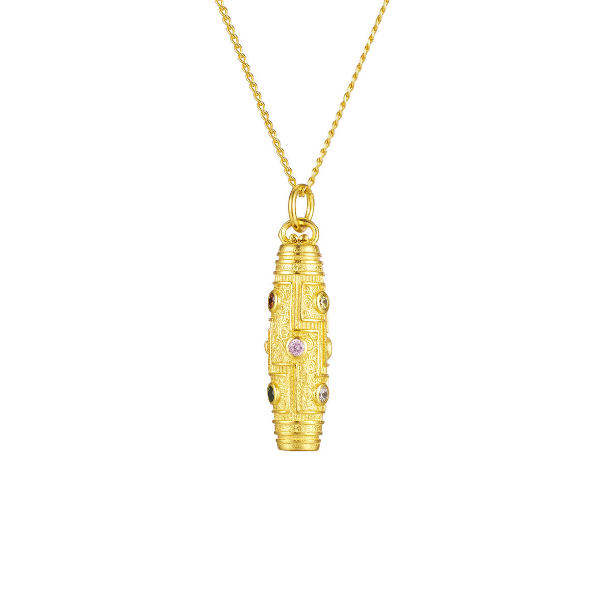 Damen Anhänger-Halskette mit kunstvollem Relief-Design und bunten Zirkonia Shop Nory