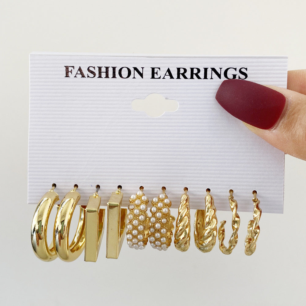 Damen Creolen Ohrringe Set mit verschiedenen strukturierten Designs Shop Nory