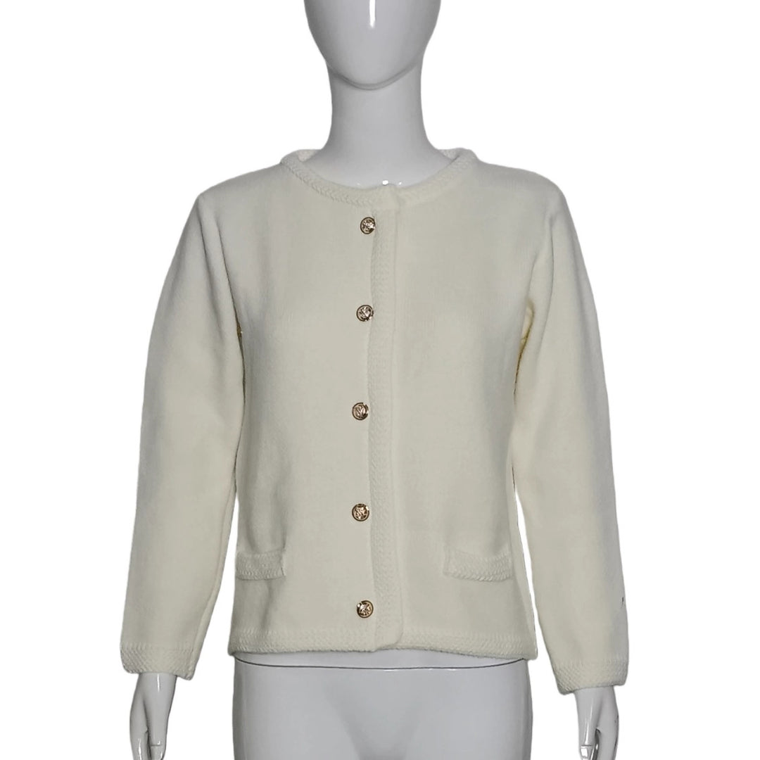 Damen Elegante Strickjacke mit Rundhals, Zierknöpfen und aufgesetzten Taschen Shop Nory
