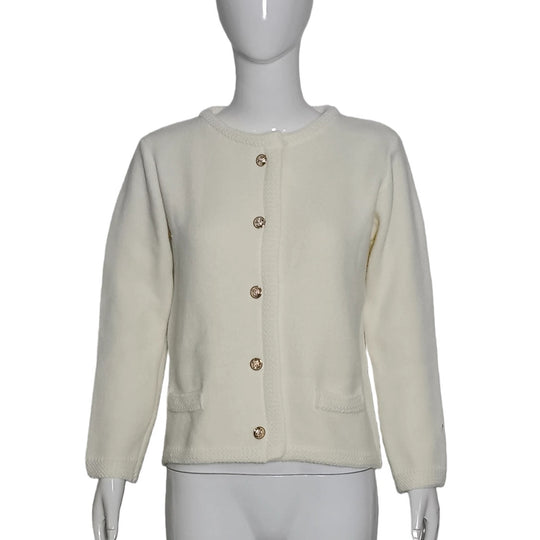 Damen Elegante Strickjacke mit Rundhals, Zierknöpfen und aufgesetzten Taschen Shop Nory