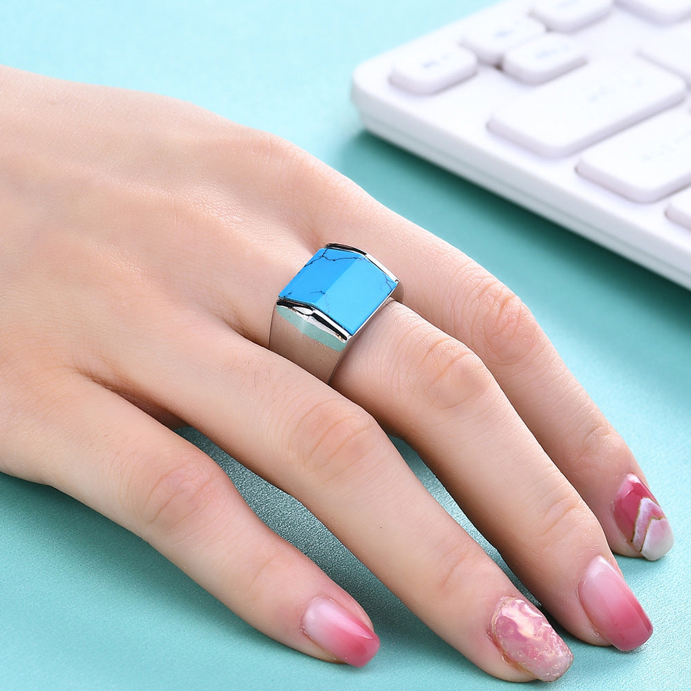 Damen Siegelring mit edelsteinfarbenem Turquoise-Einsatz und modernem Design Shop Nory