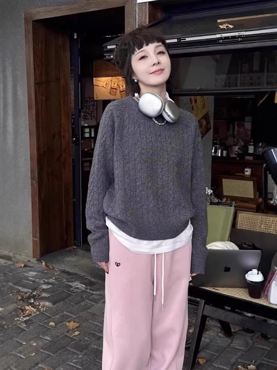 Damen Zopfstrick-Pullover aus Baumwoll-Mix mit legerer Oversize-Silhouette Shop Nory