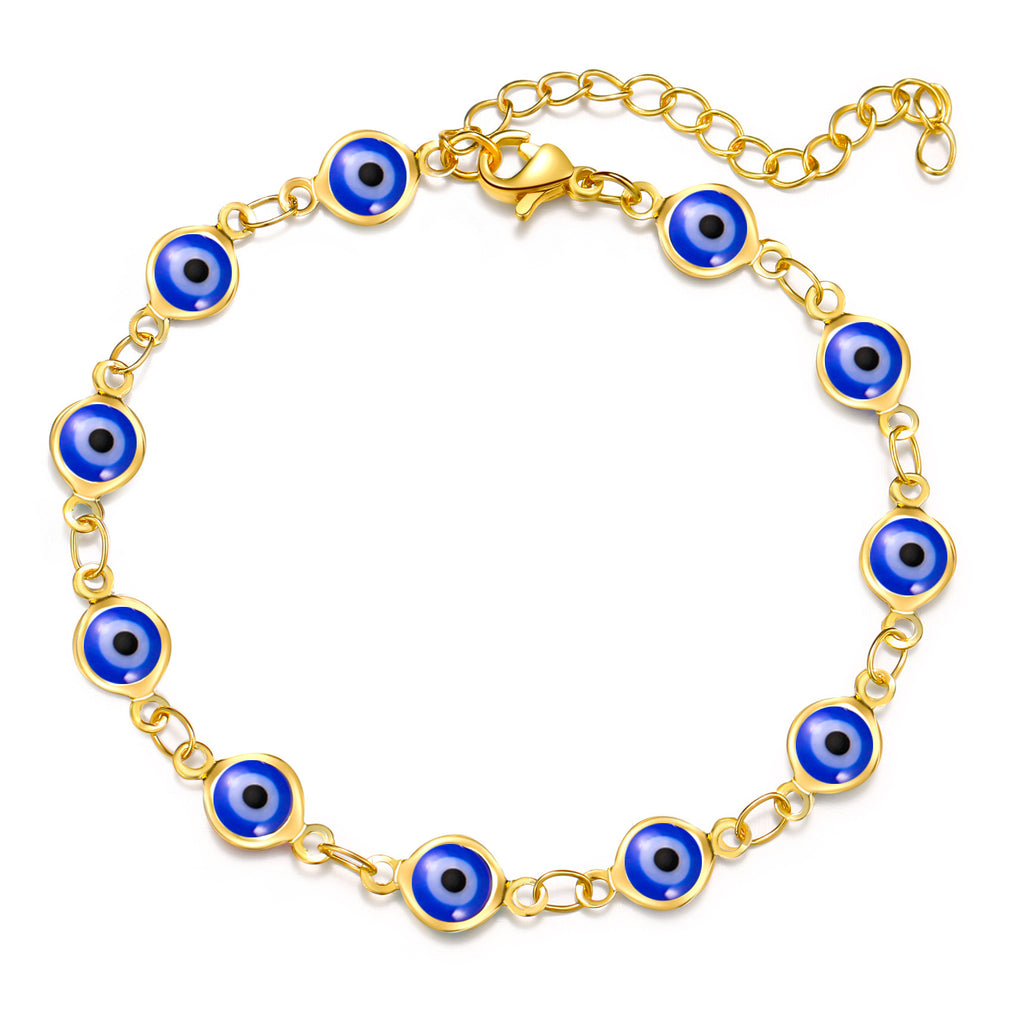 Damen Fußkettchen mit bunten Augenschutz-Anhängern und hochwertiger Gliederkette Shop Nory