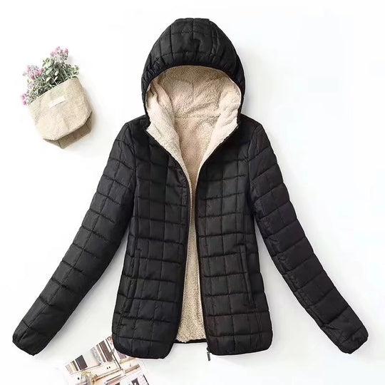 Damen gesteppte Thermo-Kapuzenjacke mit Teddyfleece-Innenlage Shop Nory