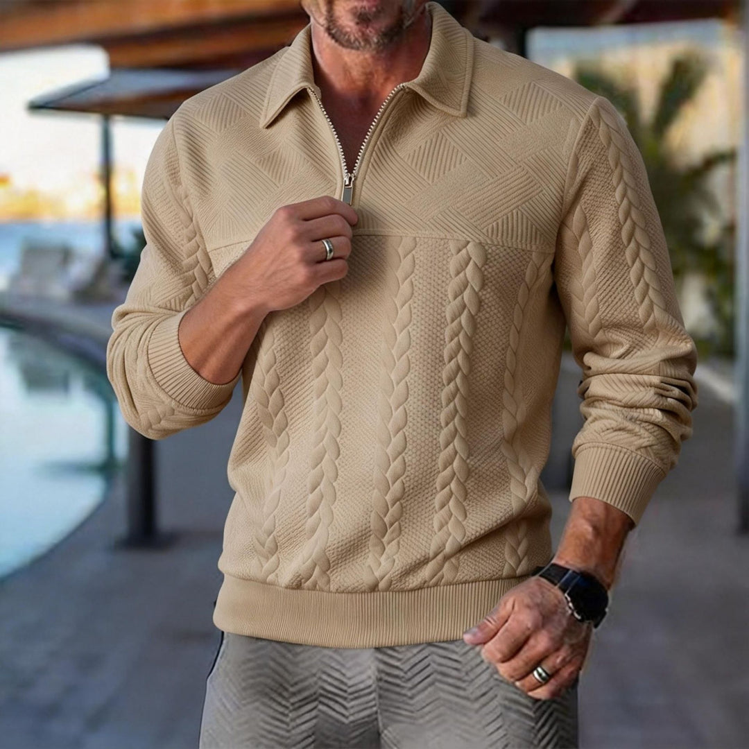 Herren strukturierter Halbzip-Pullover mit Troyerkragen, Zopfmuster und fein gerippten Bündchen Shop Nory