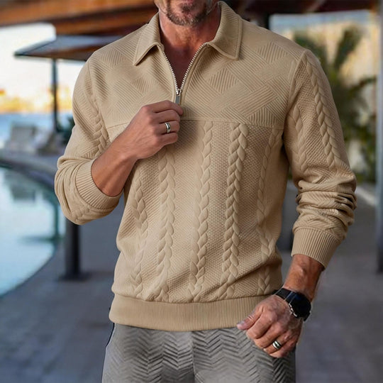 Herren strukturierter Halbzip-Pullover mit Troyerkragen, Zopfmuster und fein gerippten Bündchen Shop Nory