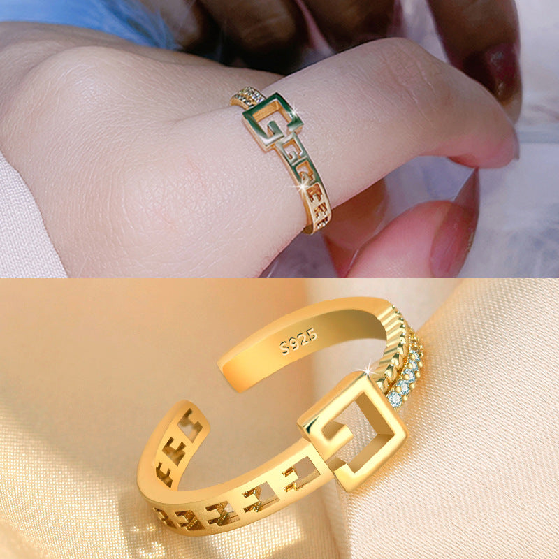 Damen Offener Ring mit kunstvollem geometrischem Design und funkelnden Zirkonia Shop Nory