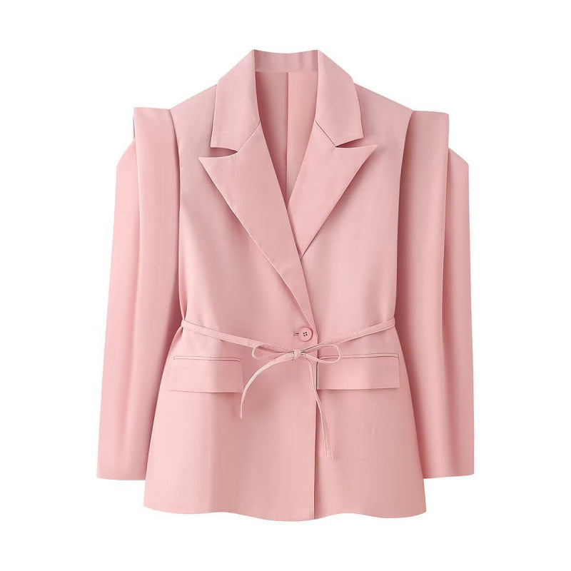 Damen Taillierter Blazer mit zarter Bindeband-Taille, betonter Schulterpartie und Pattentaschen Shop Nory