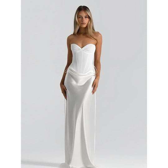 Damen Elegantes Trägerloses Maxikleid mit raffiniertem Drapierungsdesign und schmalem Schnitt