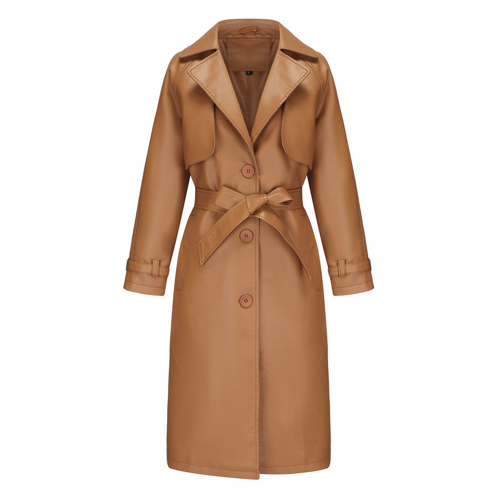 Damen modischer Trenchcoat aus hochwertigem Kunstleder