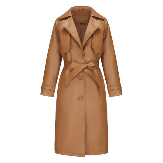 Damen modischer Trenchcoat aus hochwertigem Kunstleder