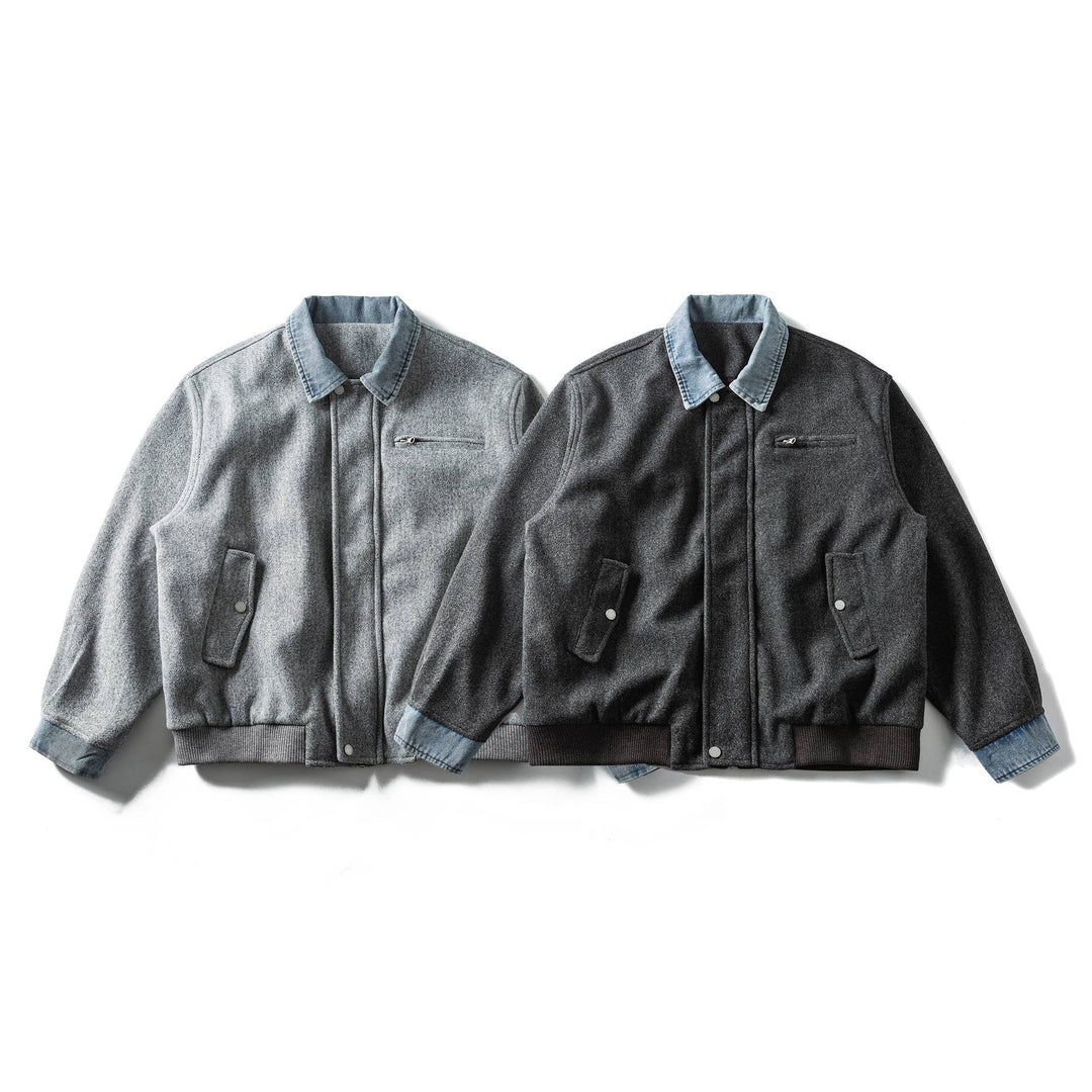 Herren Kurzer Wollmix‑Blouson im Bomberstil mit Denim‑Kragen und Pattentaschen Shop Nory