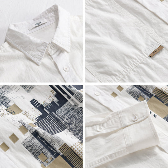 Herren Leichtes Baumwoll-Canvas-Overshirt mit abstraktem Frontprint und Doppelbrusttasche Shop Nory