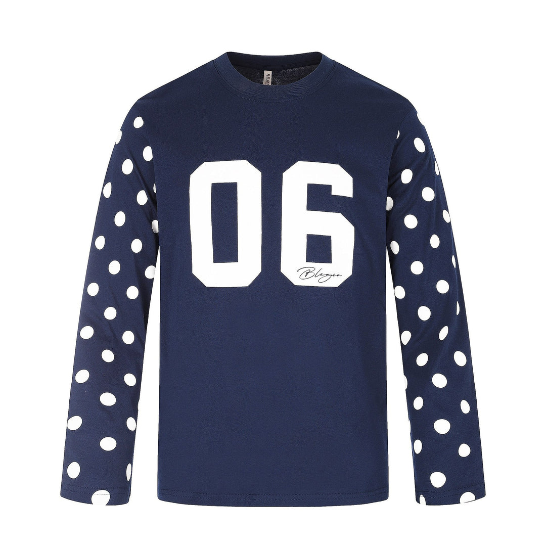 Damen Langärmliges Statement-Shirt mit Polka‑Dot-Ärmeln und Zahlendruck Shop Nory