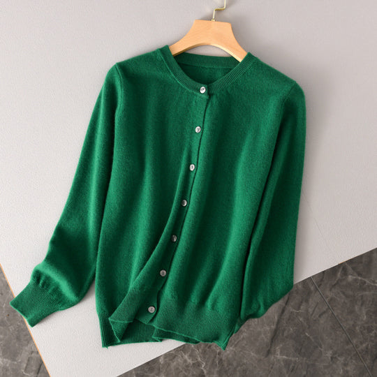 Damen Leichter Rundhals-Knopfcardigan in Kaschmiroptik mit feiner Rippkante und lässiger Silhouette Shop Nory