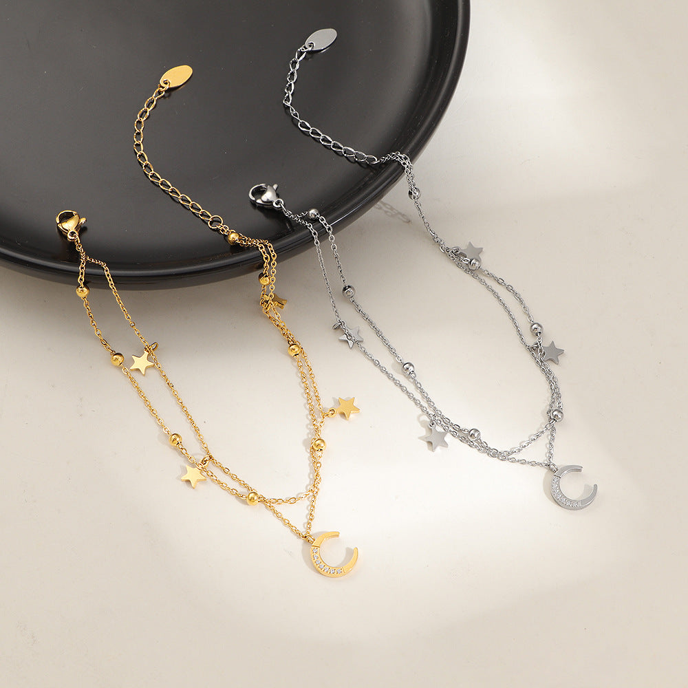 Damen Fußkette mit funkelnden Anhängern und Mond-Design Shop Nory
