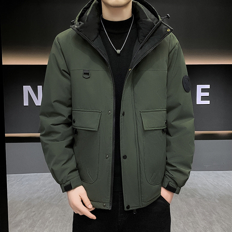 Herren Wattierter Kurzparka mit Kapuze winddicht wasserabweisend und Multifunktionstaschen Shop Nory