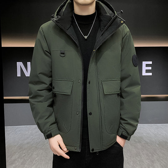 Herren Wattierter Kurzparka mit Kapuze winddicht wasserabweisend und Multifunktionstaschen Shop Nory
