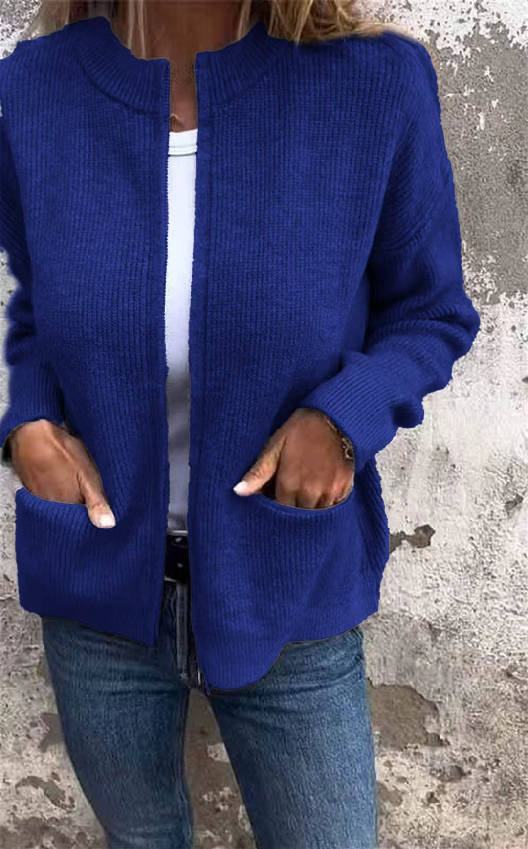 Damen Offene Strickjacke mit Rundhalsausschnitt, Eingrifftaschen und Relaxed-Fit Shop Nory