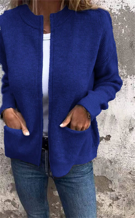 Damen Offene Strickjacke mit Rundhalsausschnitt, Eingrifftaschen und Relaxed-Fit Shop Nory