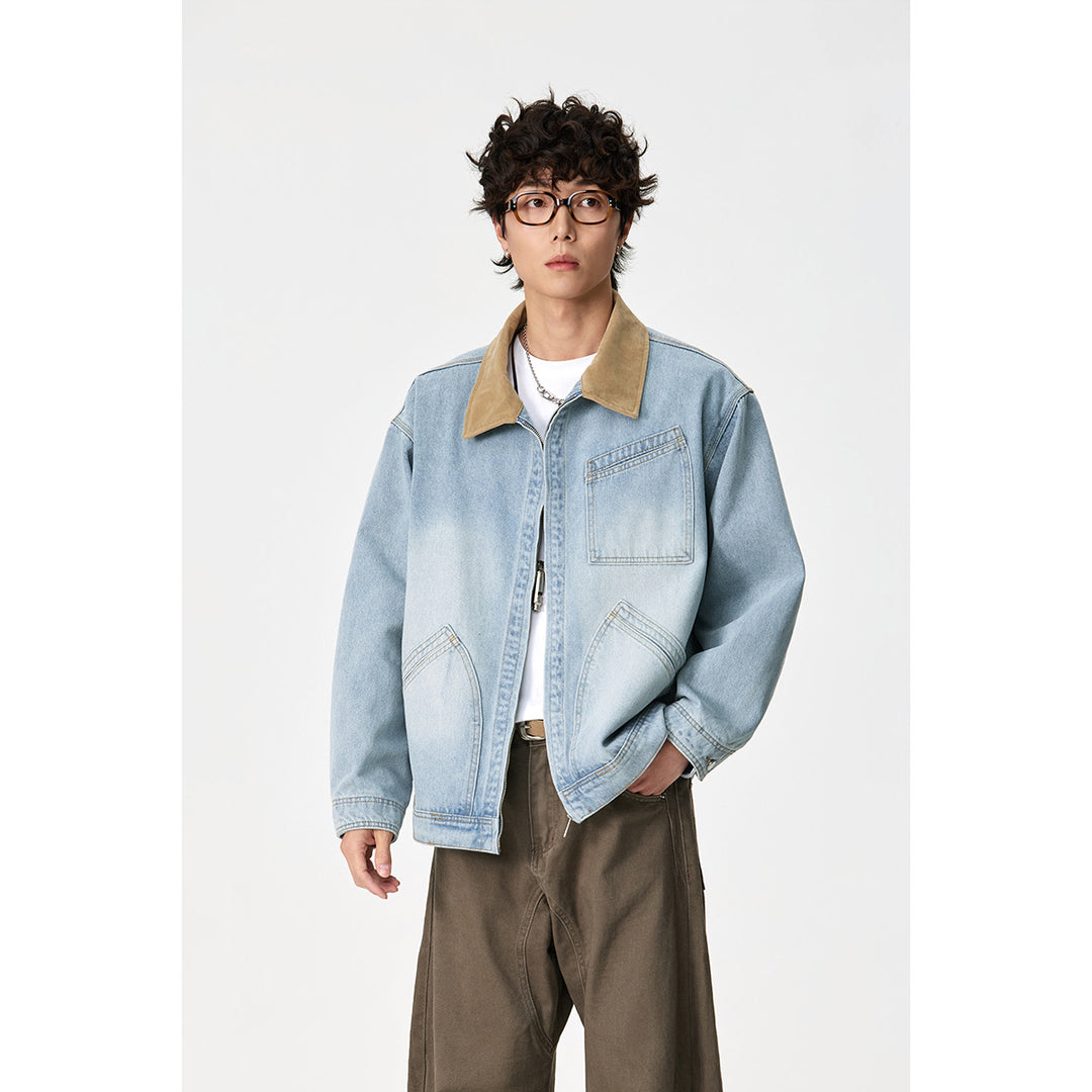 Herren Relaxed-Denimjacke mit Kontrast-Cordkragen und schräger Brusttasche Shop Nory