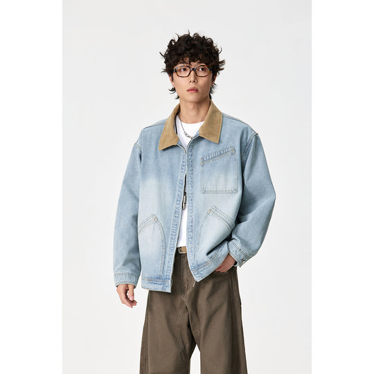Herren Relaxed-Denimjacke mit Kontrast-Cordkragen und schräger Brusttasche Shop Nory