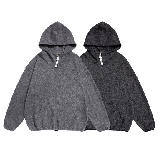 Unisex Kuscheliger Oversize-Kapuzenpullover mit elastischem Saum und halbem Reißverschluss Shop Nory