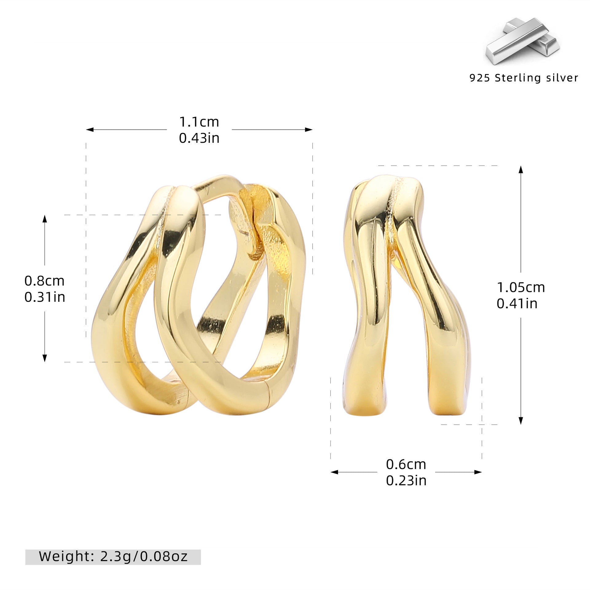 Damen Ohrringe mit modernem, geschwungenem Design aus 925 Sterling Silber Shop Nory
